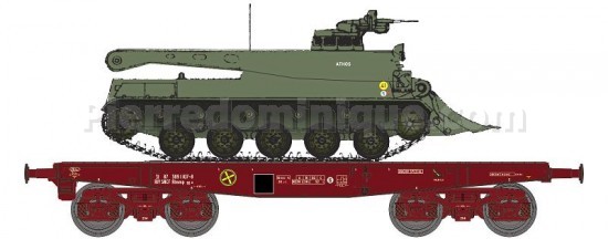 Wagon Porte-char Rlmmp 31 87 389 1 107-8 SNCF Ep.IV brun, avec bogie SNCF Y27 + Char AMX 30D Dépanneur - 1DB 6ème Dragons ESC ''ATHOS''