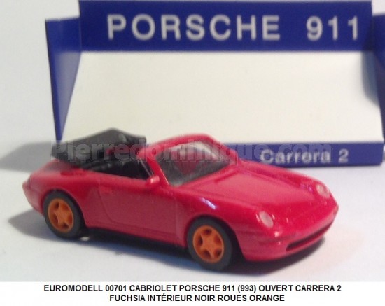 CABRIOLET PORSCHE 911 (993) OUVERT CARRERA 2  FUCHSIA INTÉRIEUR NOIR ROUES ORANGE (PIRELLI)