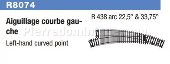 AIGUILLAGE COURBE GAUCHE  R438 ARC 22.5°-33.75°