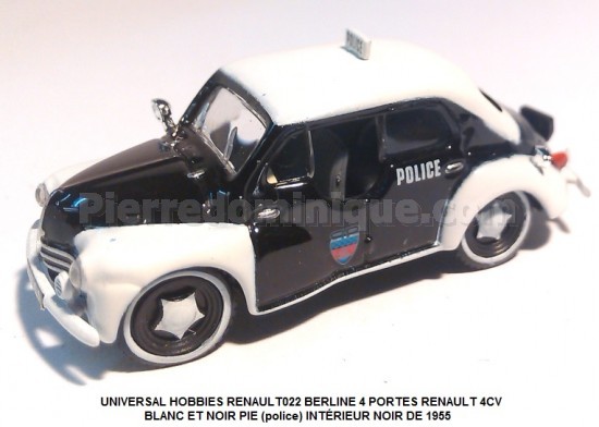 BERLINE 4 PORTES RENAULT 4 CV PIE BLANC ET NOIR (police) DE 1955