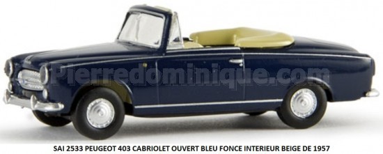 PEUGEOT 403 CABRIOLET OUVERT BLEU FONCE INTERIEUR BEIGE DE 1957