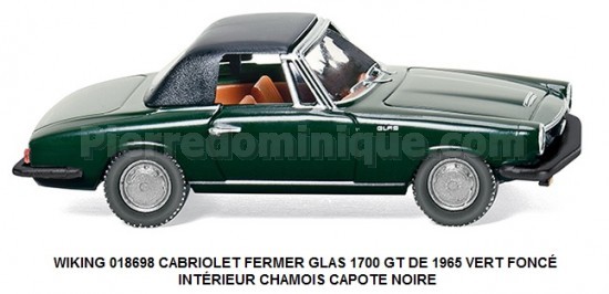 CABRIOLET FERMER GLAS 1700 GT DE 1965 VERT FONCÉ INTÉRIEUR CHAMOIS CAPOTE NOIRE