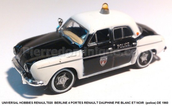 BERLINE 4 PORTES RENAULT DAUPHINE PIE BLANC ET NOIR (police) DE 1960