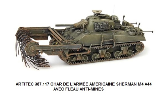 CHAR DE L'ARMÉE AMÉRICAINE SHERMAN M4 A44 AVEC FLÉAU ANTI-MINES