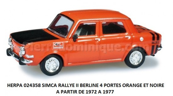 SIMCA 1000 RALLYE II BERLINE 4 PORTES ORANGE DE 1972 A 1977