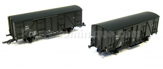 ENSEMBLE DE 2 WAGONS PRIMEURS F LIVREE BRUNE VOLETS FERMES TOIT NOIR BOIS SNCF