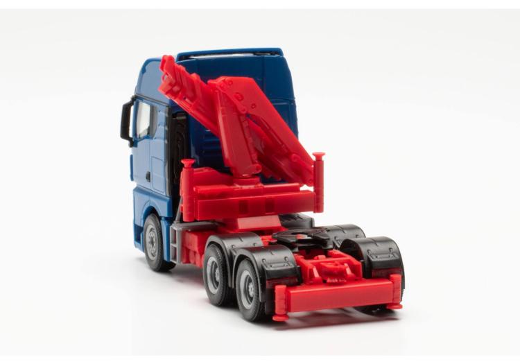 TRACTEUR MAN TGX GX 6x4 BLEU ET ROUGE AVEC GRUE