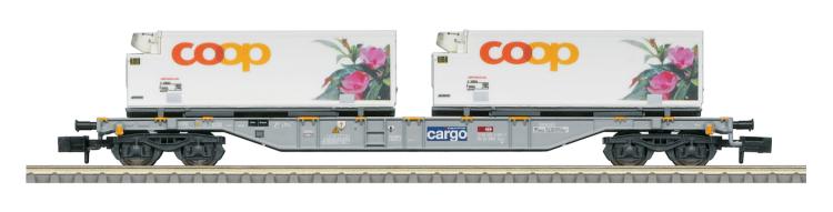 WAGON PORTE CONTENEURS SGNS + 2 CONTENEURS REFRIGERES COOP SBB CARGO