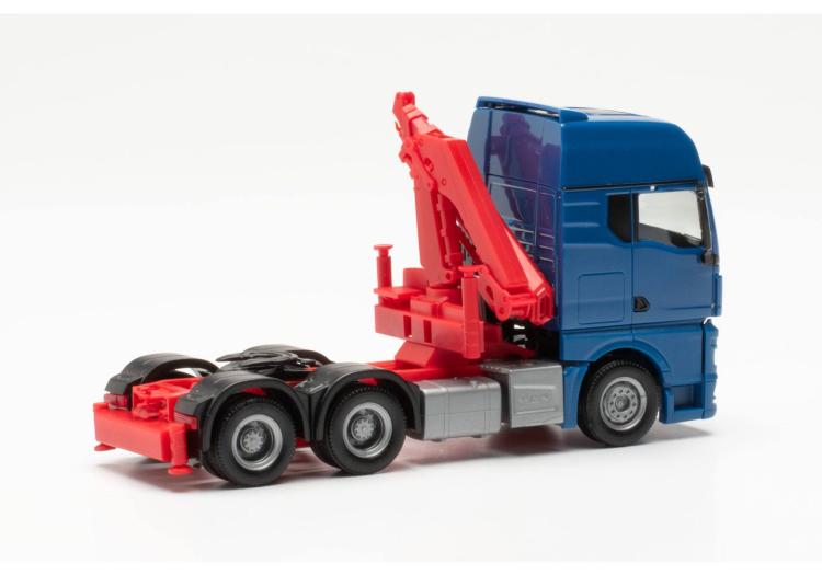 TRACTEUR MAN TGX GX 6x4 BLEU ET ROUGE AVEC GRUE