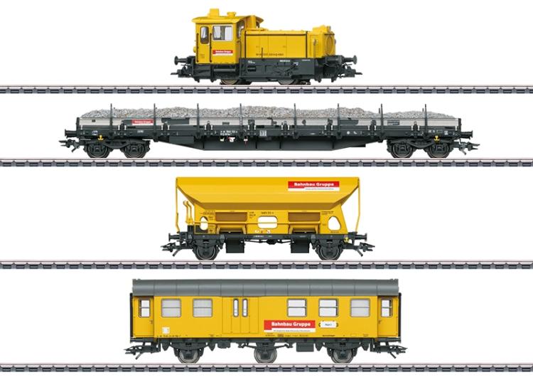 COFFRET DE TRAIN LOCOTRACTEUR DIESEL SERIE 335 KOF III + 3 WAGONS MARCHANDISES BAHBAU GRUPPE CONSTRUCTION FERROVIAIRE DB - AC 3 RAILS DIGITAL SOUND (MHI)