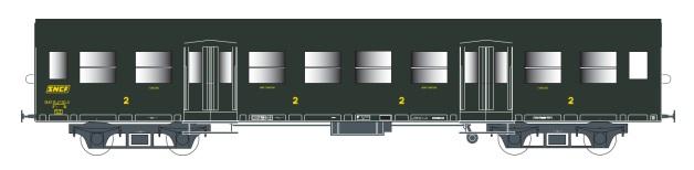 VOITURE VOYAGEUR ROMILLY B9 1/2T VERT CHÂSSIS GRIS SNCF - MODÈLES ÉQUIPÉS D‘ÉCLAIRAGE INTÉRIEUR