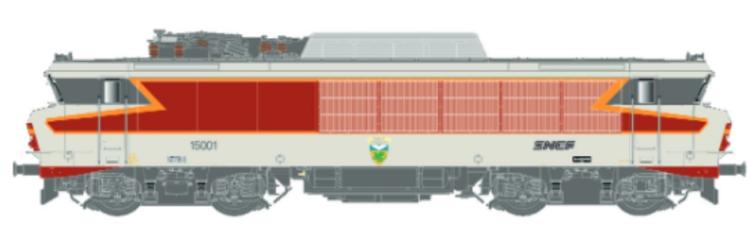 LOCOMOTIVE ELECTRIQUE BB15001, GRIS BÉTON/ROUGE/ORANGE, SIGLE NOUILLE, BLASON STRASBOURG DÉPÔT: STRASBOURG - A RESERVER