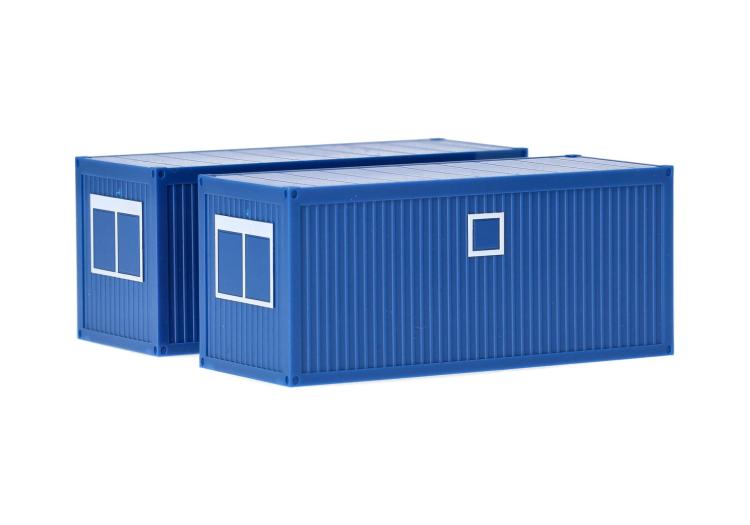 CONTAINER 20 PIEDS DE CHANTIER AVEC PORTES ET FENETRES BLEU X2