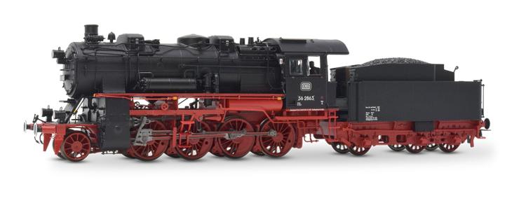 LOCOMOTIVE A VAPEUR 56.20 CHAUDIERE AVEC 3 COUPOLES SYMETRIQUES - LIVREE NOIRE ET ROUGE DB