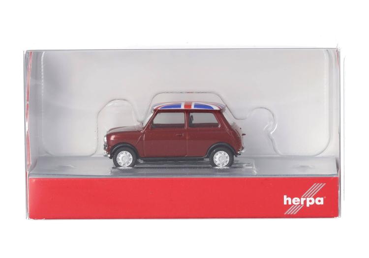 BERLINE 2 PORTES AUSTIN MINI MAYFAIR ROUGE BORDEAUX MÉTALLISÉ INTÉRIEUR NOIR TOIT DRAPEAU GB CONDUITE A DROITE