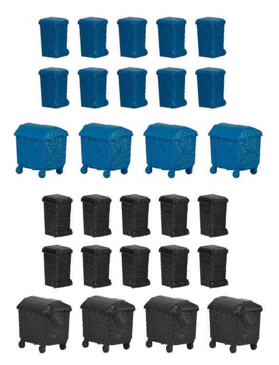 LOT DE CONTENEUR POUBELLES BLEUES ET NOIRES