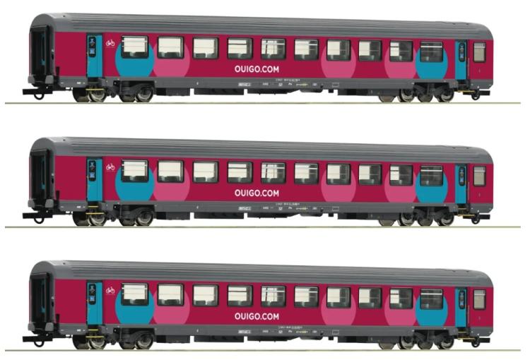 SET DE 3 VOITURES VOYAGEURS CORAIL OUIGO VTU B11tu SNCF (A RESERVER)